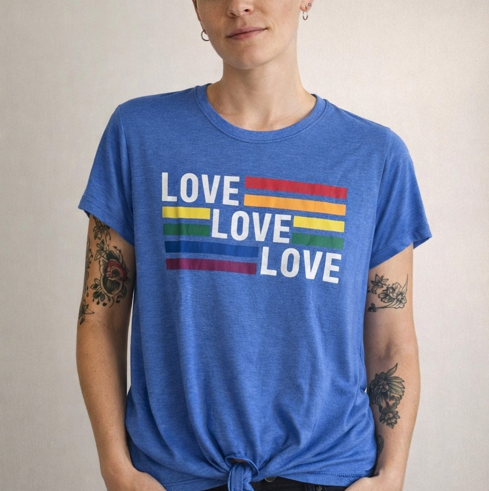 Love Love Rainbow Pride Graphic T-Shirt Large Tee   LGBTQ June Wins